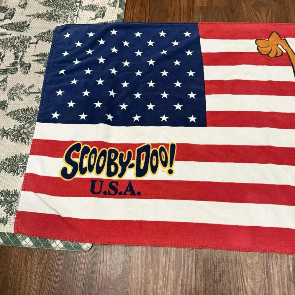 Vintage 2002 RARE‎ Scooby Doo USA American Flag Beach Towel Size Unisex 54x28